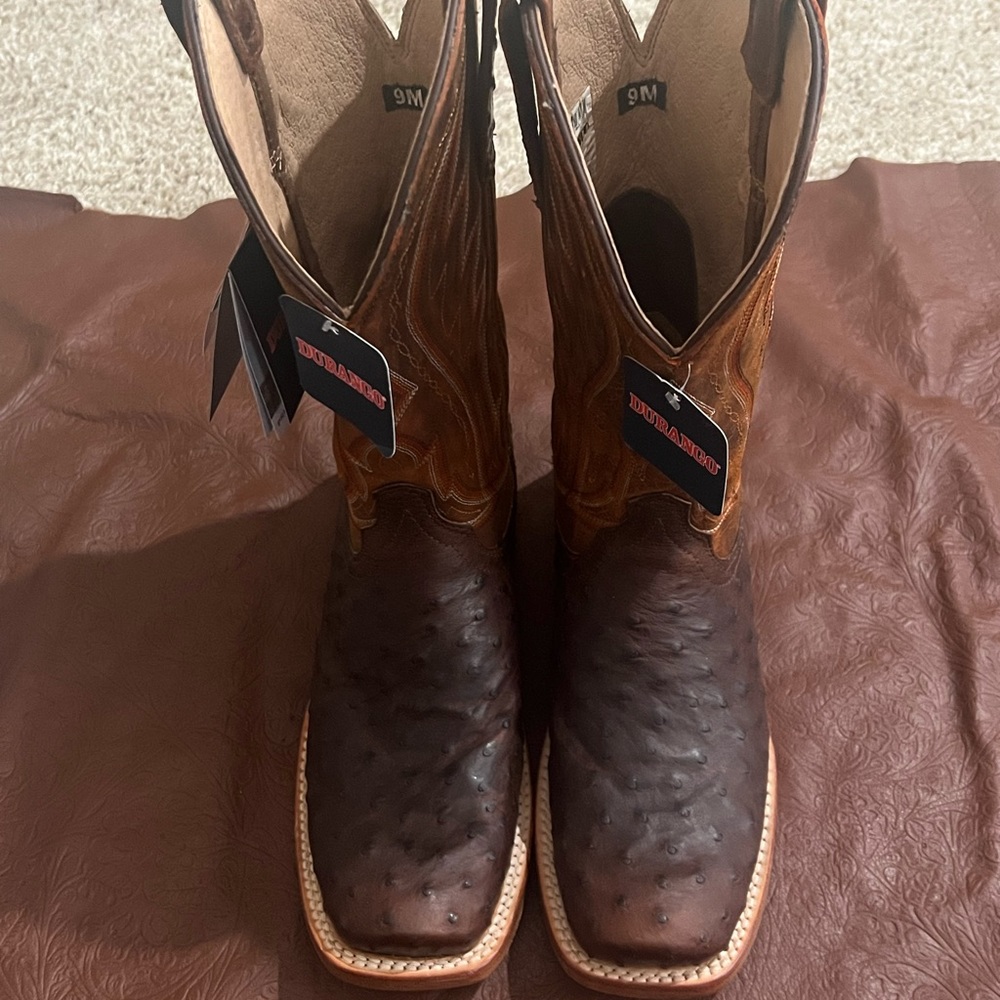 NWT Men's Durango Chestnut Full Quill Ostrich Square Toe Western Boots